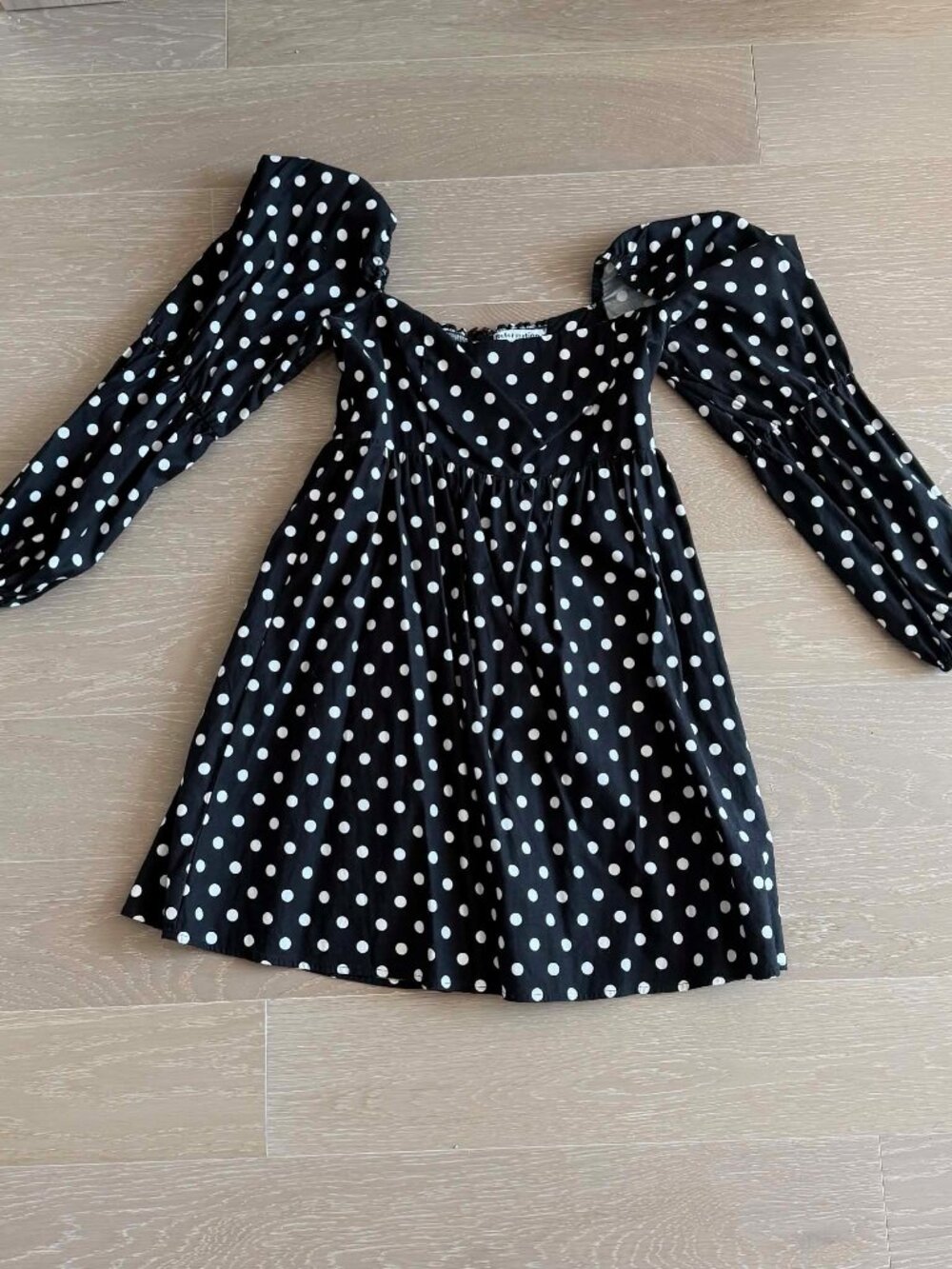 Reformation Polka Dot Smocked Mini Dress Black